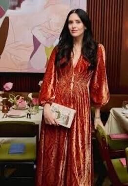 LA DOUBLEJ Banquet Orange Devoré Long Sleeve Camerino Front Button Dress sz XXL